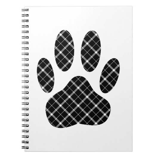 Zwart-wit Tartan Dog Paw Afdrukken Notitieboek (Voorkant)