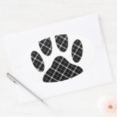 Zwart-wit Tartan Dog Paw Afdrukken Ovale Sticker (Envelop)