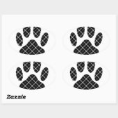 Zwart-wit Tartan Dog Paw Afdrukken Ovale Sticker (Vel)