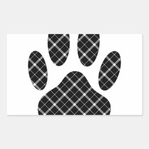 Zwart-wit Tartan Dog Paw Afdrukken Rechthoekige Sticker