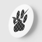 Zwart-wit Tartan Dog Paw Afdrukken Ronde Klok (Hoek)