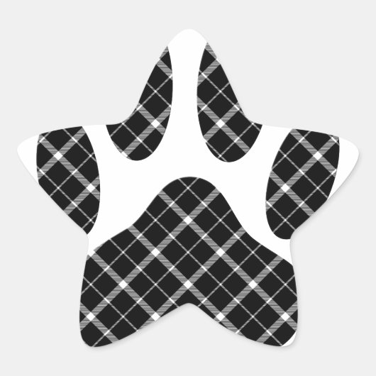 Zwart-wit Tartan Dog Paw Afdrukken Ster Sticker (Voorkant)