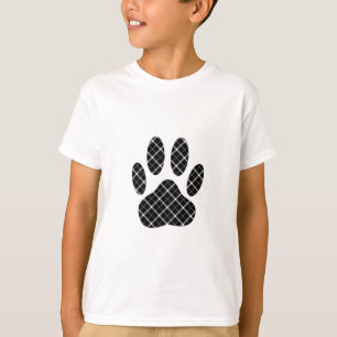 Zwart-wit Tartan Dog Paw Afdrukken T-shirt