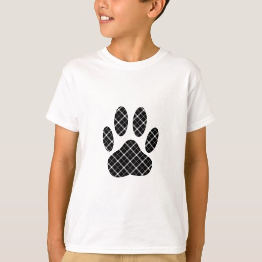 Zwart-wit Tartan Dog Paw Afdrukken T-shirt (Voorkant)
