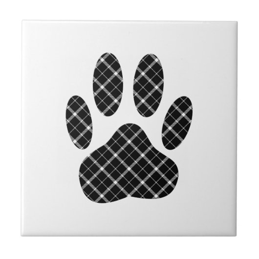 Zwart-wit Tartan Dog Paw Afdrukken Tegeltje (Voorkant)