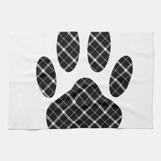 Zwart-wit Tartan Dog Paw Afdrukken Theedoek (Horizontaal)