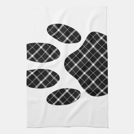 Zwart-wit Tartan Dog Paw Afdrukken Theedoek (Verticaal)