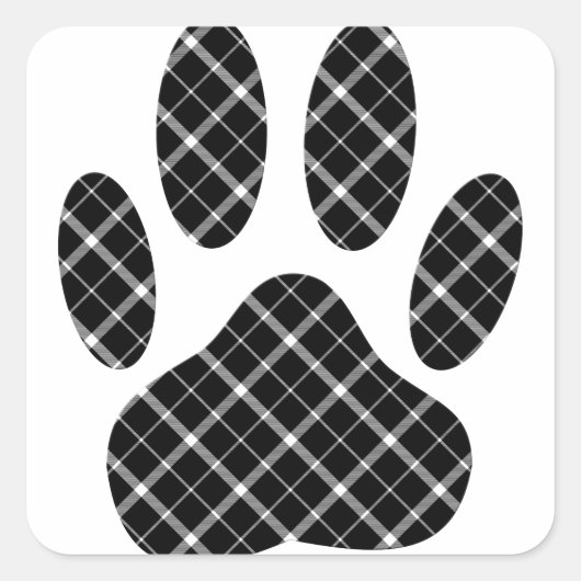 Zwart-wit Tartan Dog Paw Afdrukken Vierkante Sticker (Voorkant)