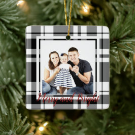 Zwart-wit Tartan Foto Ornament