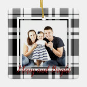 Zwart-wit Tartan Foto Ornament (Voorkant)