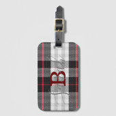 Zwart-wit Tartan Gecontroleerde monogram Naam Bagagelabel (Voorkant (verticaal))