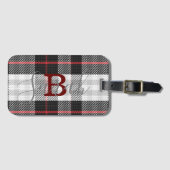 Zwart-wit Tartan Gecontroleerde monogram Naam Bagagelabel (Voorkant (horizontaal))