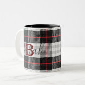 Zwart-wit Tartan Gecontroleerde monogram Naam Tweekleurige Koffiemok (Voorkant links)