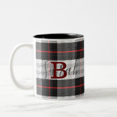 Zwart-wit Tartan Gecontroleerde monogram Naam Tweekleurige Koffiemok (Links)