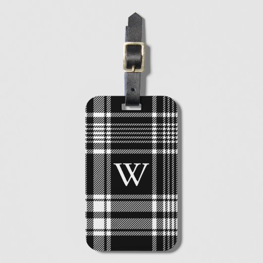 Zwart-wit tartan geruit bagagelabel (Voorkant (verticaal))