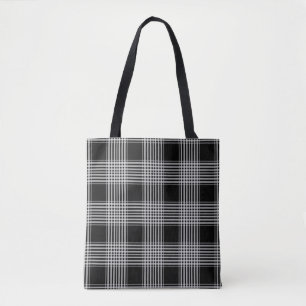 Zwart-wit tartan geruit tote bag