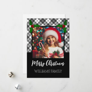 Zwart wit tartan geruit winter Kerst foto Feestdagenkaart