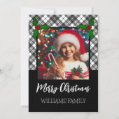 Zwart wit tartan geruit winter Kerst foto Feestdagenkaart (Voorkant)