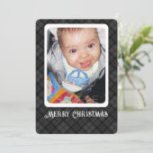 Zwart wit tartan geruite winter kerst foto feestdagenkaart (Staand voorkant)