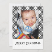 Zwart wit tartan geruite winter kerst foto feestdagenkaart (Voorkant)