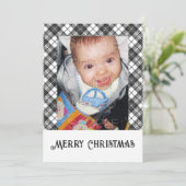 Zwart wit tartan geruite winter kerst foto feestdagenkaart (Staand voorkant)