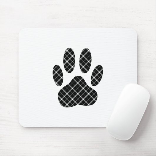 Zwart-Wit Tartan Hond Pootafdruk Muismat (Met muis)