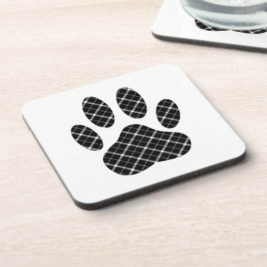Zwart-Wit Tartan Hond Pootafdruk Onderzetter (Linkerzijde)