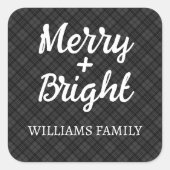 Zwart wit tartan Kerstmis Vrolijk helder gezin Vierkante Sticker (Voorkant)