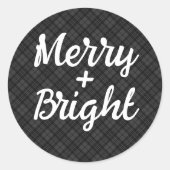 Zwart wit tartan Kerstmis Vrolijk helder Ronde Sticker (Voorkant)