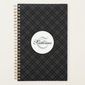 Zwart-wit tartan Kerstplaid Monogram Planner (Voorkant)