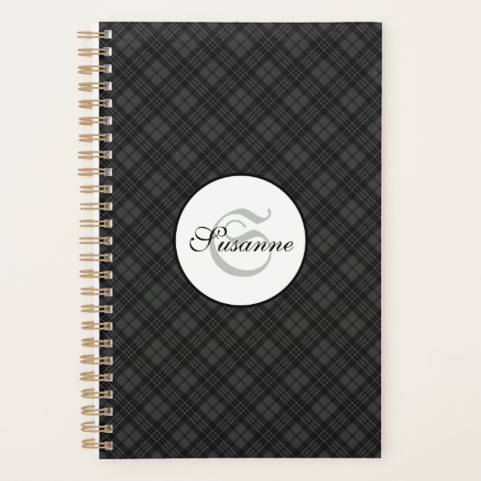 Zwart-wit tartan Kerstplaid Monogram Planner (Voorkant)