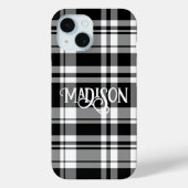 Zwart-wit tartan plaid kalligrafie Case-Mate iPhone case (Achterkant)