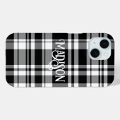Zwart-wit tartan plaid kalligrafie Case-Mate iPhone case (Achterkant (horizontaal))