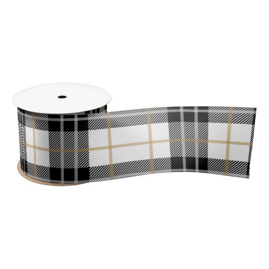 Zwart-wit Tartan Plaid Satijnen Lint (Spoel)