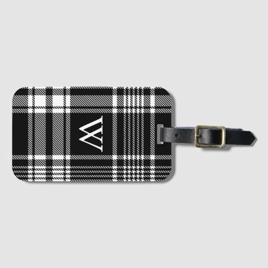 Zwart-wit Tartan Pset Bagagelabel (Voorkant (horizontaal))