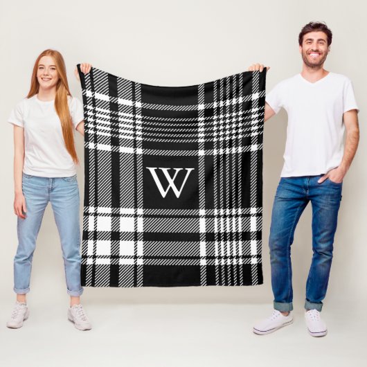 Zwart-wit Tartan Pset Fleece Deken (In situ)