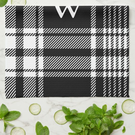 Zwart-wit Tartan Pset Theedoek (Gevouwen)