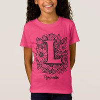 Zwart-wit tatoe bloemen monogram letter L