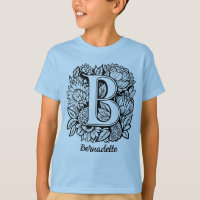Zwart-wit tatoeage bloemen monogram letter B