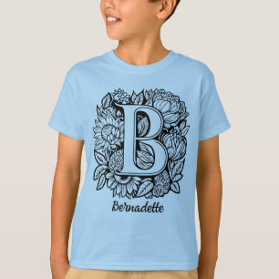 Zwart-wit tatoeage bloemen monogram letter B T-shirt