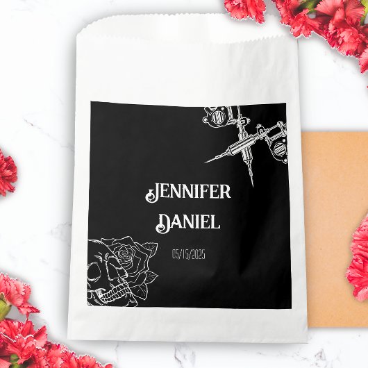 Zwart-wit Tattoo bruiloft Bedankzakje