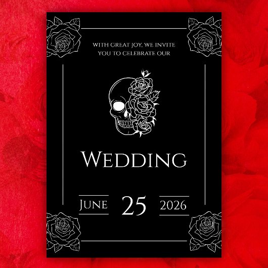 Zwart-wit tattoo gotische bruiloft uitnodiging