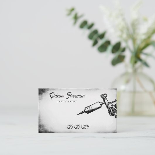 Zwart-wit Tattoo machine Visitekaartje (Staand voorkant)