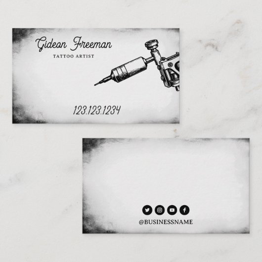 Zwart-wit Tattoo machine Visitekaartje (Voorkant / Achterkant)