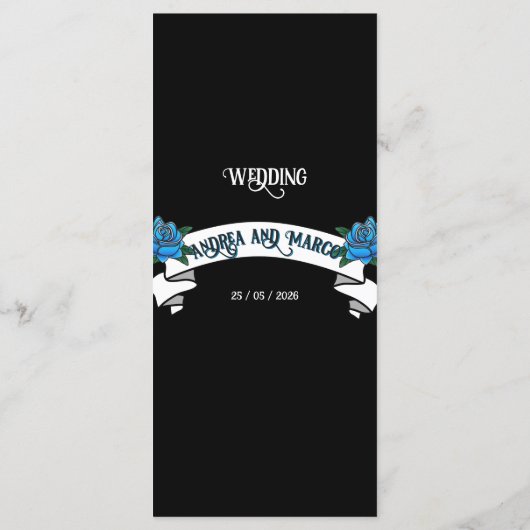 Zwart-wit Tattoo Rockabilly Wedding Menu (Achterkant)