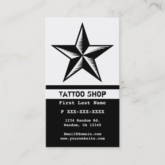 Zwart wit tattoo ster aangepaste visitekaartjes (Voorkant)