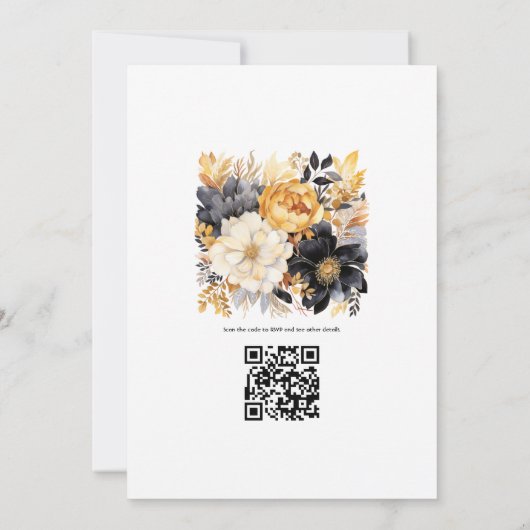 Zwart, wit, taupe goud en glanzend gouden huwelijk kaart (Achterkant)