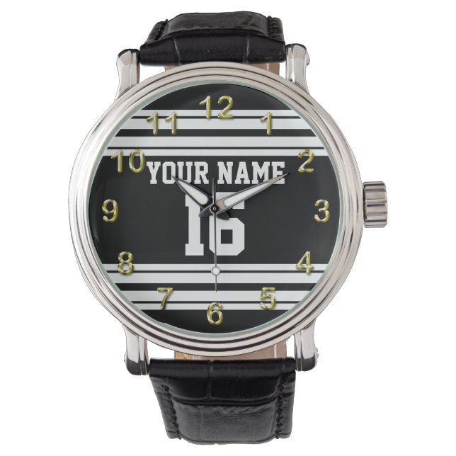 Zwart wit team Jersey Horloge (Voorkant)