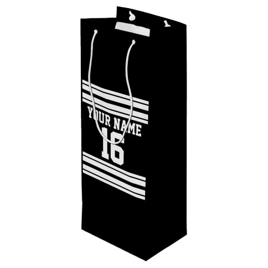Zwart wit team Jersey Wijn Cadeautas (Achterkant Gekanteld)