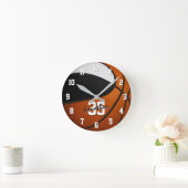 Zwart wit team kleuren basketbal gepersonaliseerd ronde klok (Huis)